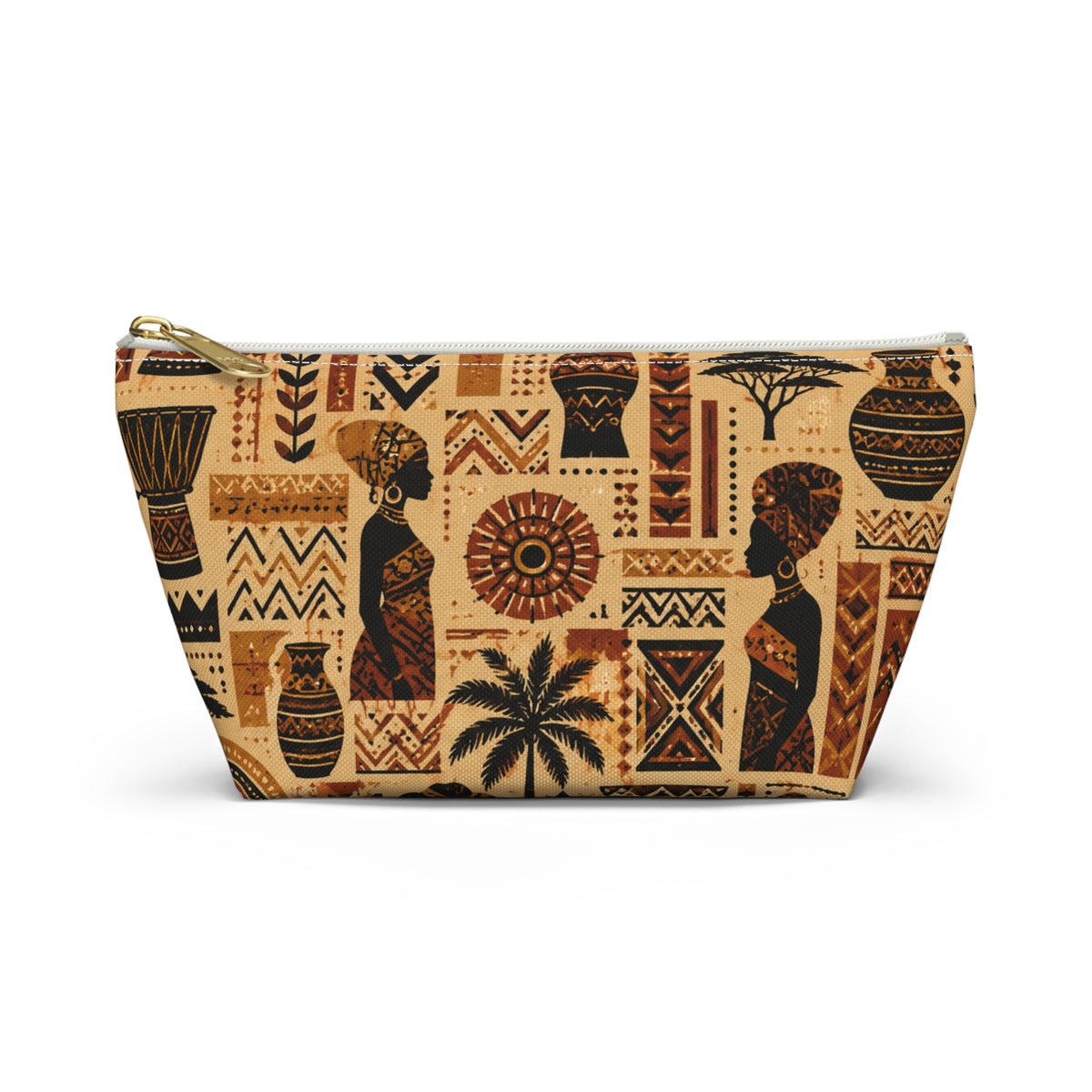 African Tribal Ethnic Silhouette Pattern Accessory Pouch Makeup Bag