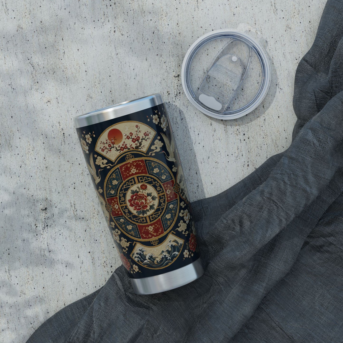 East Asian Oriental Floral Medallion Tumbler | 20oz Stainless Travel Cup