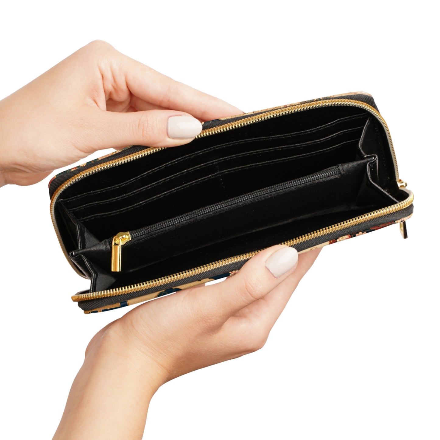 East Asian Floral Crane Zipper Wallet