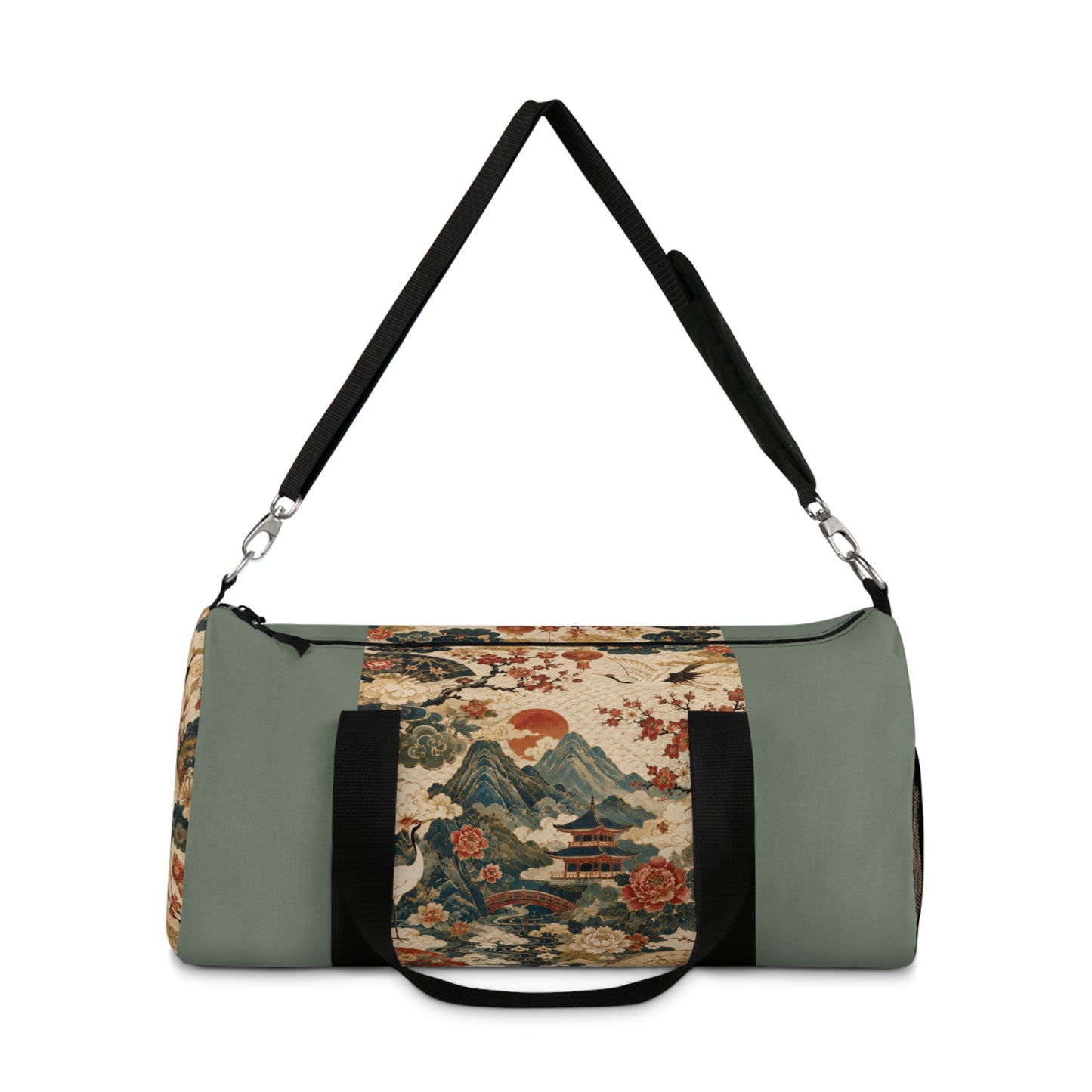 East Asian Vintage Landscape Pastel Green Duffel Gym Bag