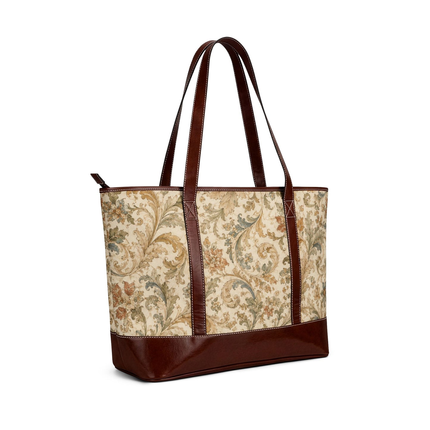 William Morris Vintage Floral Scroll Leather Trim Shoulder Tote Bag