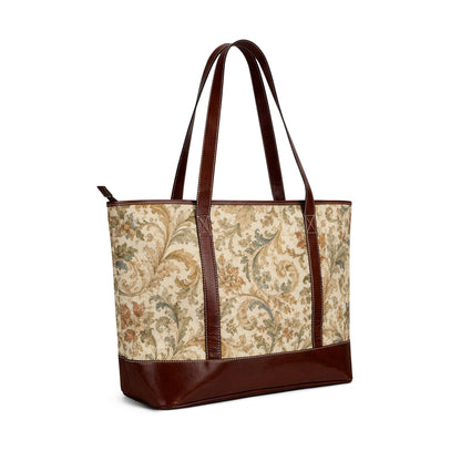 William Morris Vintage Floral Scroll Leather Trim Shoulder Tote Bag