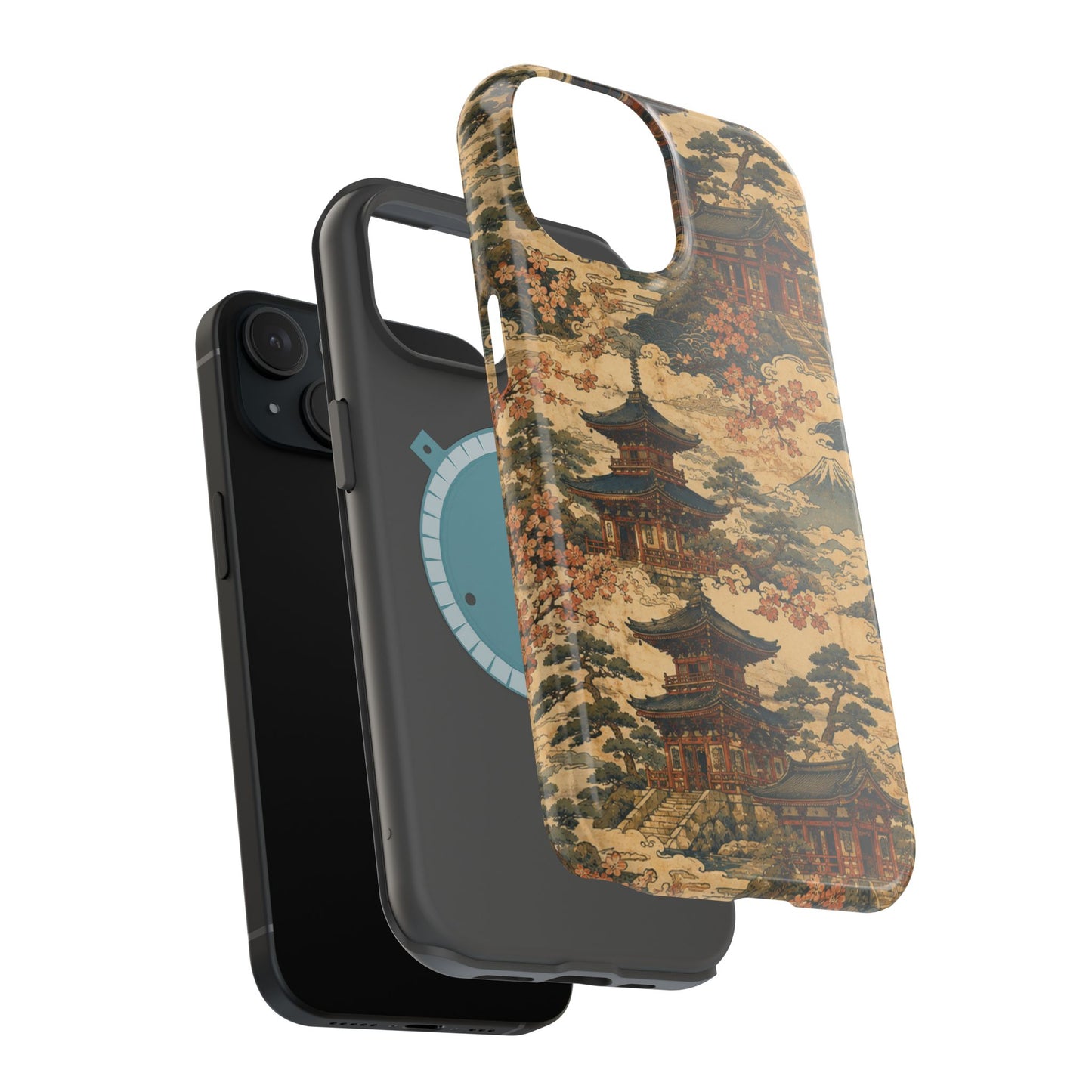 Vintage Japanese Temple Painting Magnetic Impact-Resistant iPhone Cases