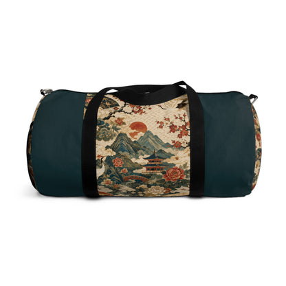 East Asian Vintage Landscape Navy Blue Duffel Gym Bag