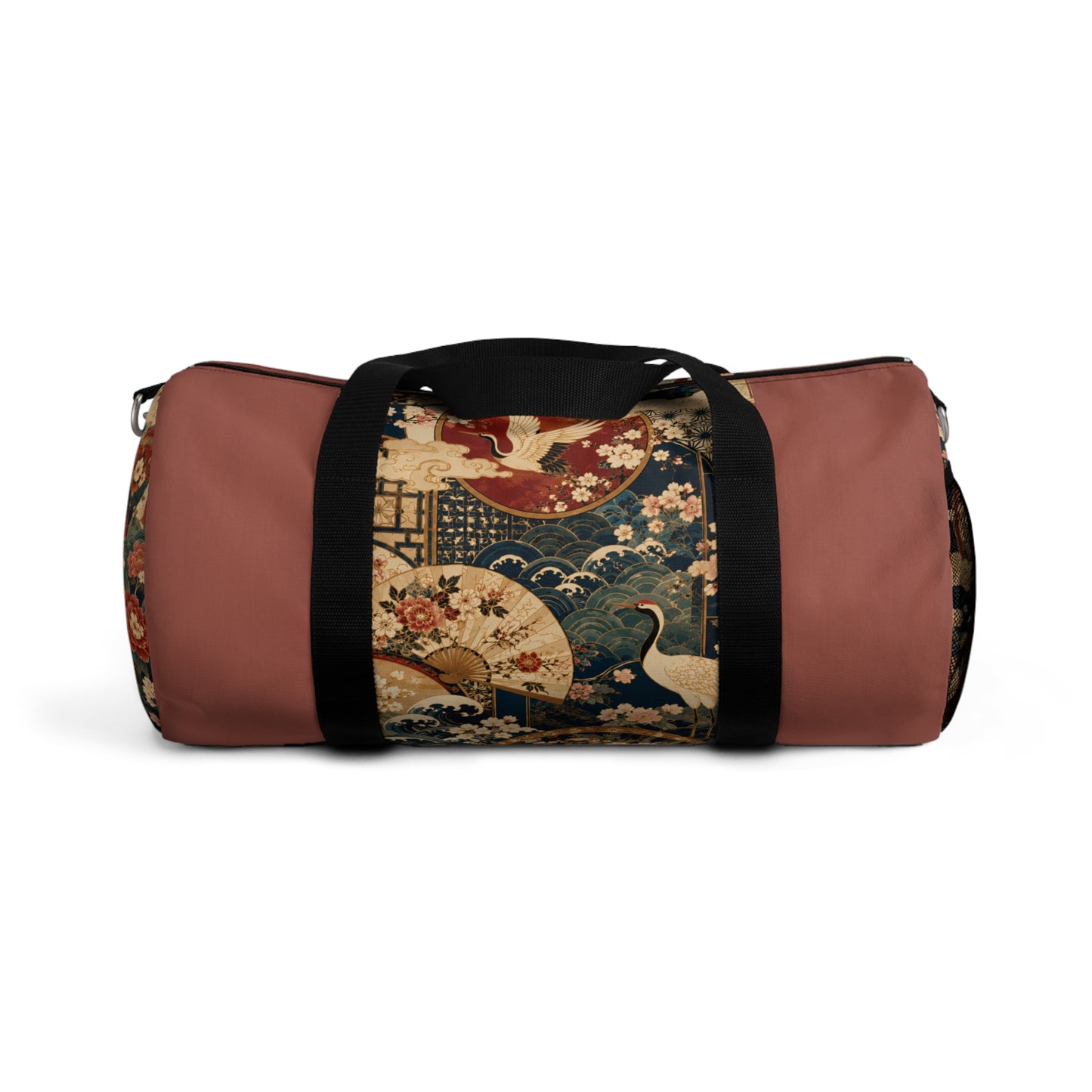 East Asian Floral Crane Salmon Rose Duffel Gym Bag