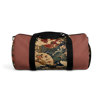 East Asian Floral Crane Salmon Rose Duffel Gym Bag