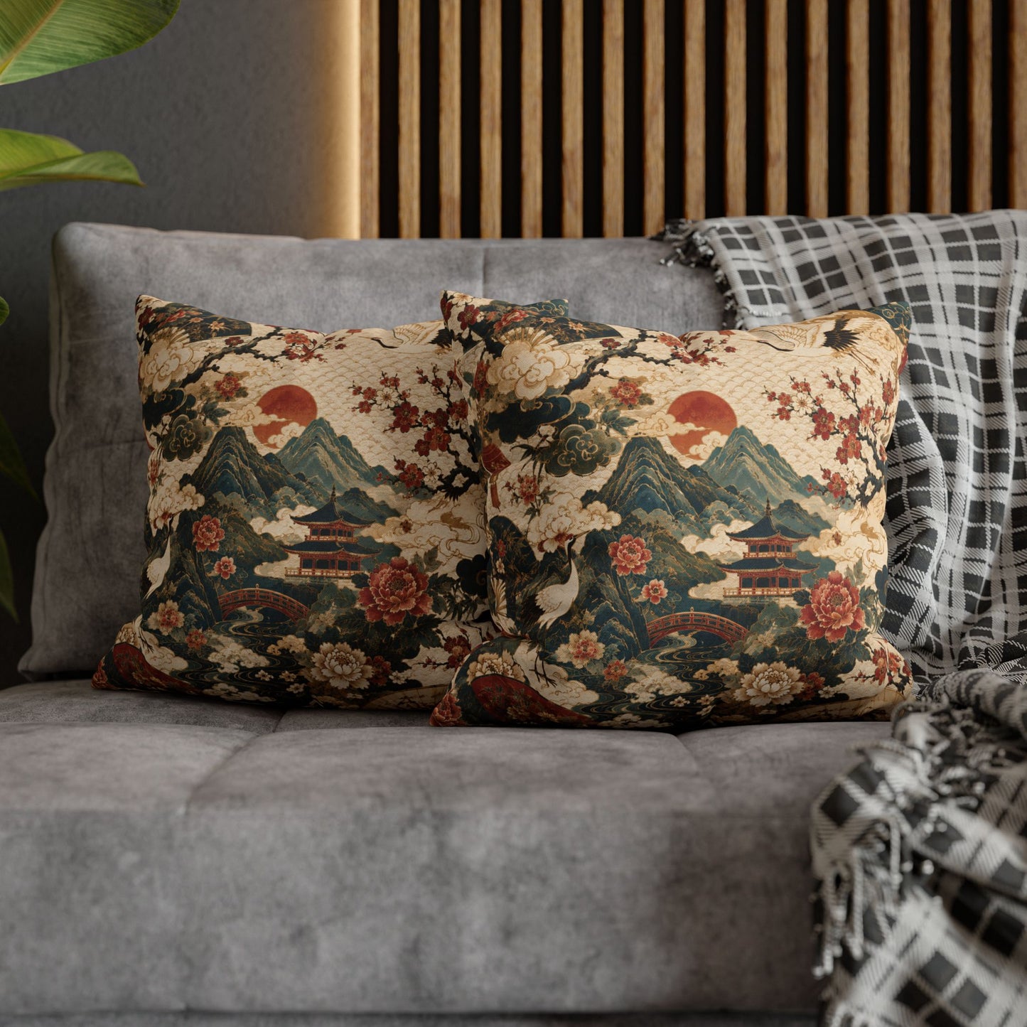 East Asian Vintage Landscape Pillow Case