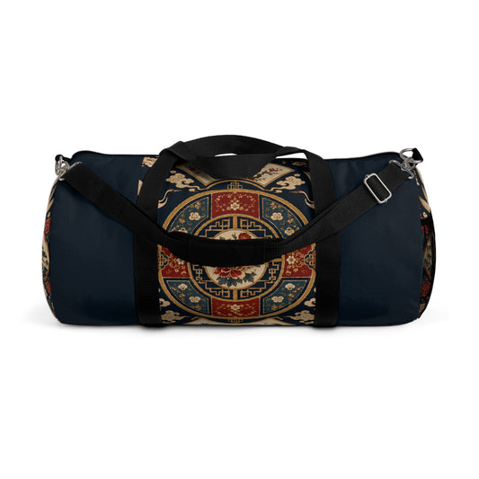 East Asian Oriental Medallion Navy Blue Duffel Gym Bag