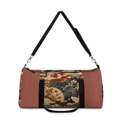 East Asian Floral Crane Salmon Rose Duffel Gym Bag