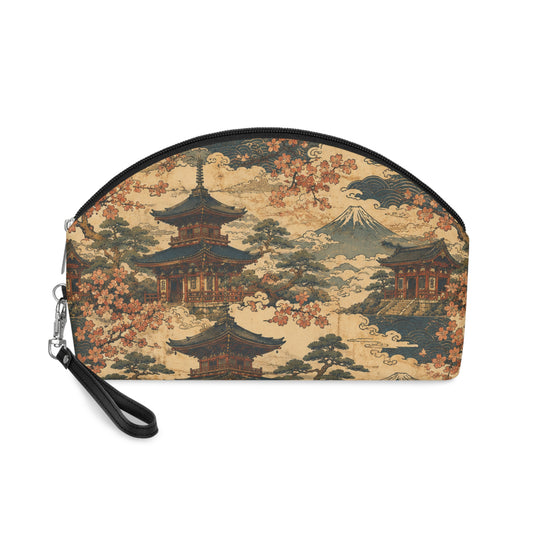 Vintage Japanese Temple Painting Cosmetic Makeup Pouch