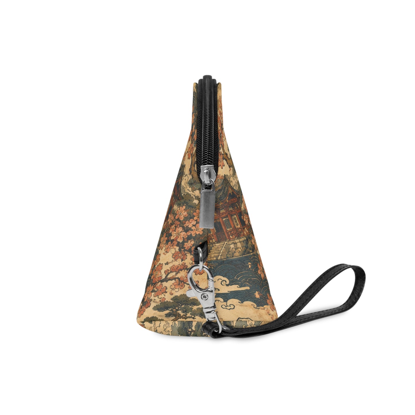 Vintage Japanese Temple Painting Cosmetic Makeup Pouch