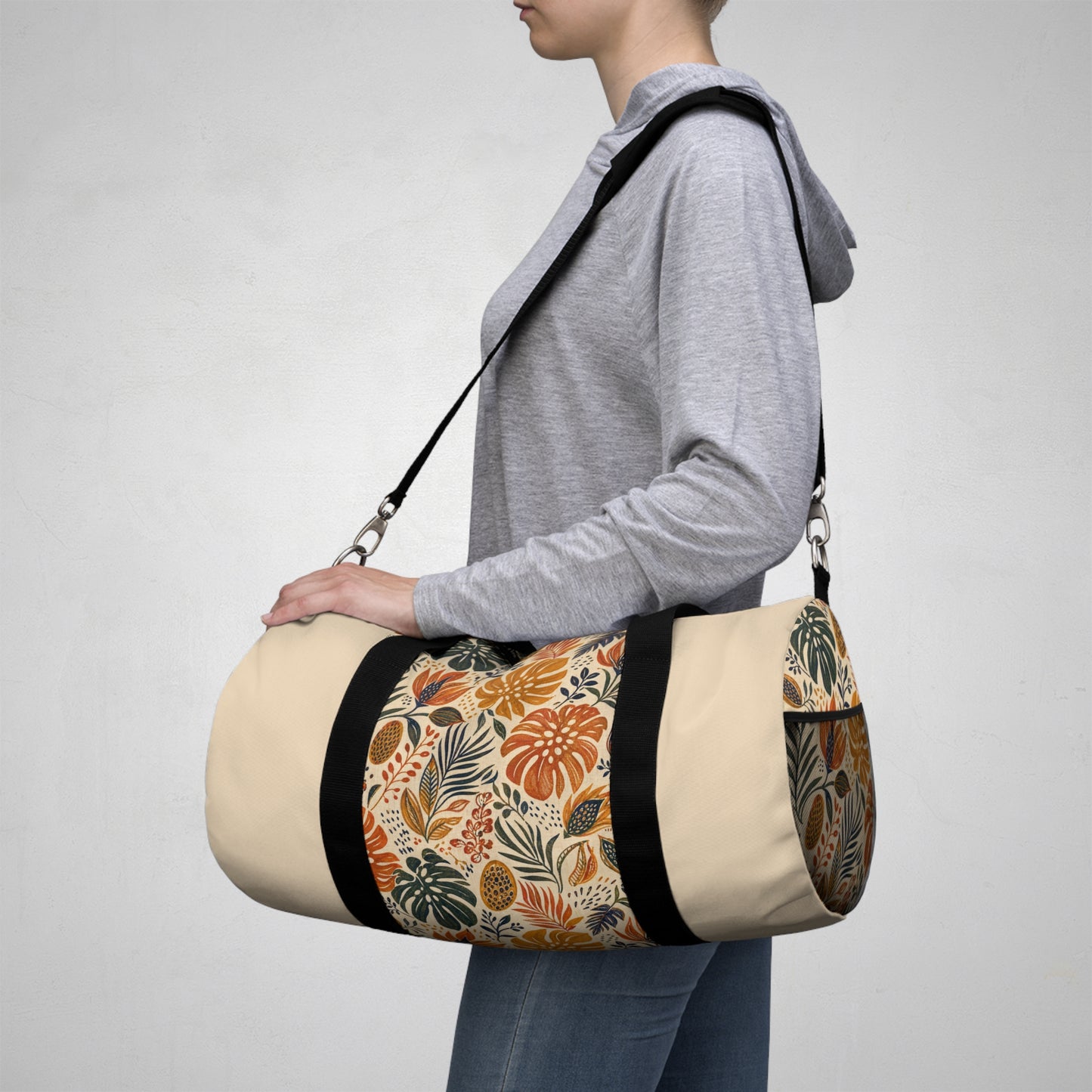 African Tribal Botanical Palm Cream Beige Gym Duffel Bag