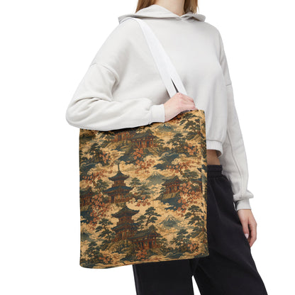 Vintage Japanese Temple Painting Full Art Tote Bag