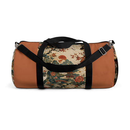 East Asian Vintage Landscape Papaya Orange Duffel Gym Bag