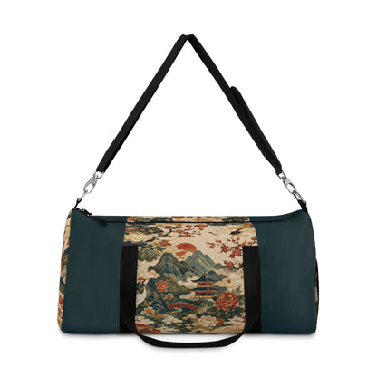 East Asian Vintage Landscape Navy Blue Duffel Gym Bag