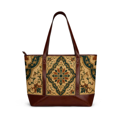 Vintage Moroccan Ornate Tile Handbag Leather Trim