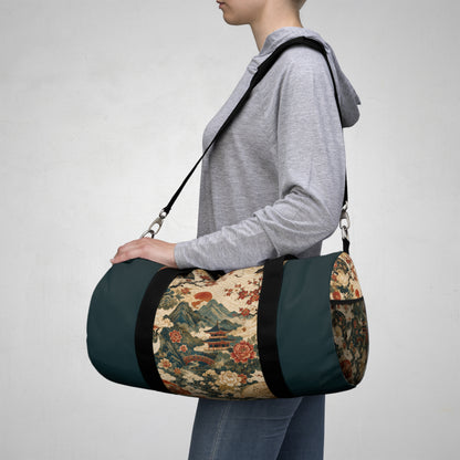 East Asian Vintage Landscape Navy Blue Duffel Gym Bag