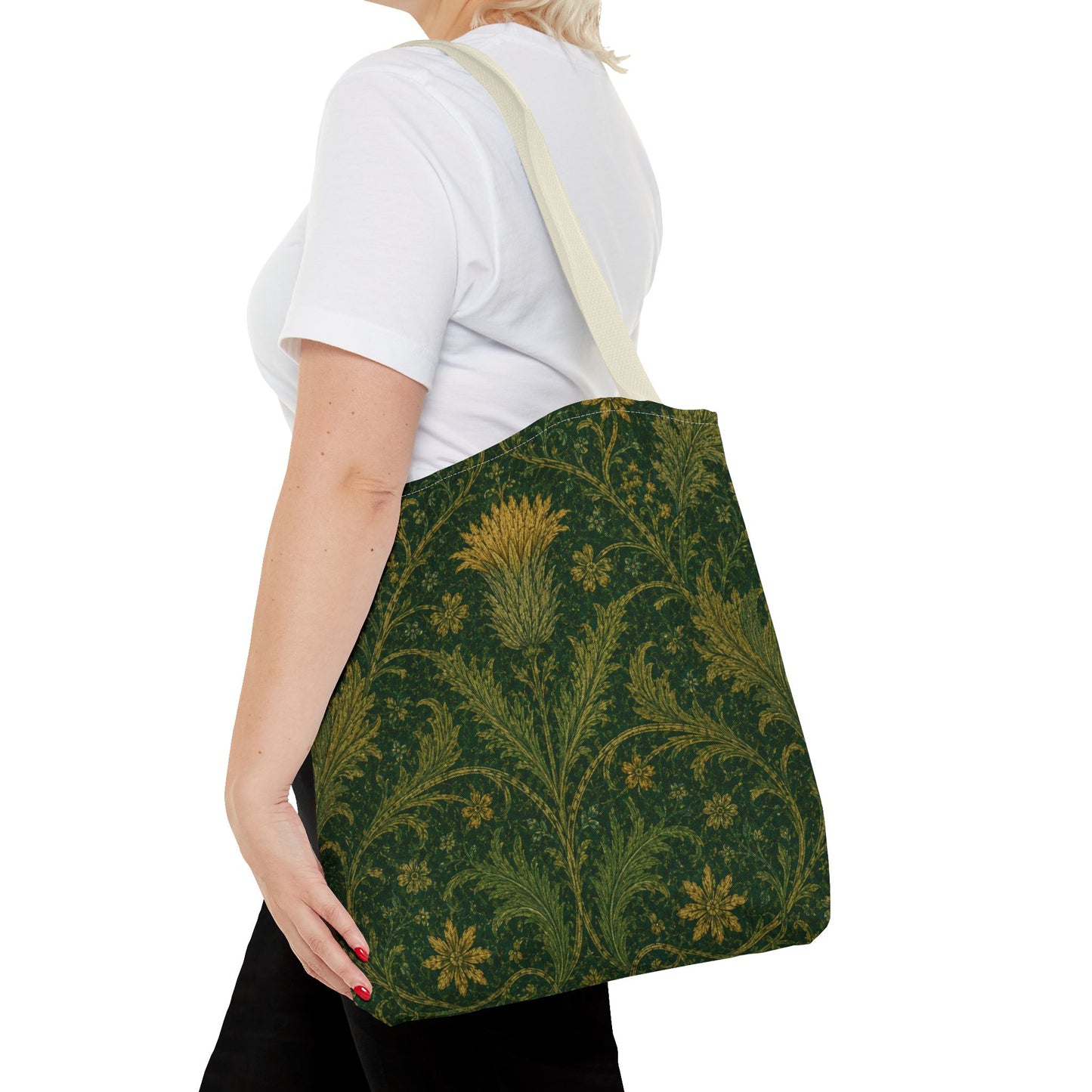 William Morris Forest Green Damask Floral Full Tote Bag