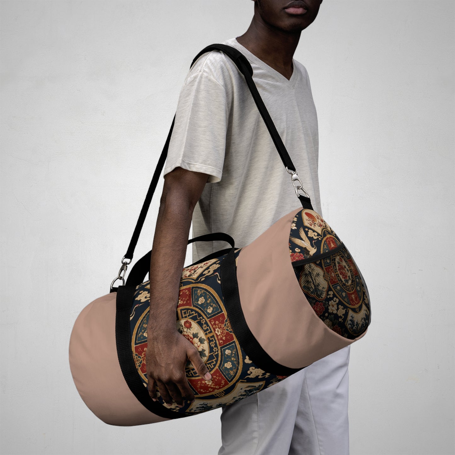 East Asian Oriental Medallion Baby Pink Duffel Gym Bag