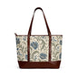 William Morris Floral Blue Damask Leather Trim Shoulder Tote Bag