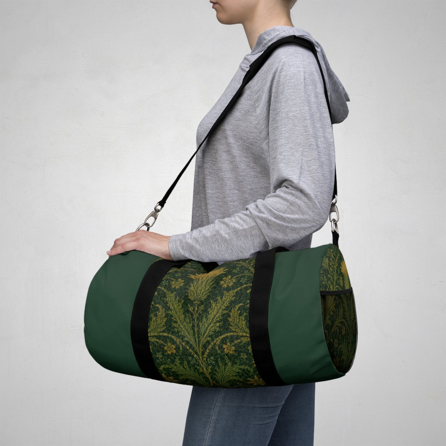 William Morris Forest Green Damask Floral Gym Duffel Bag