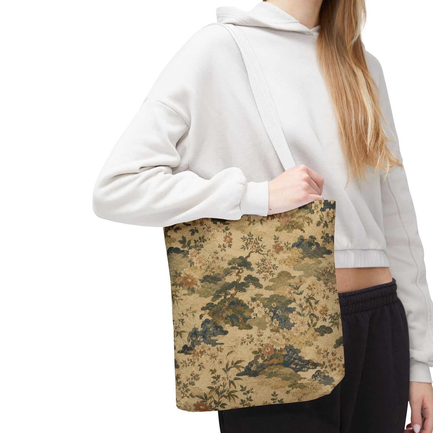 Vintage Japanese Floral Painting Full Art Tote Bag
