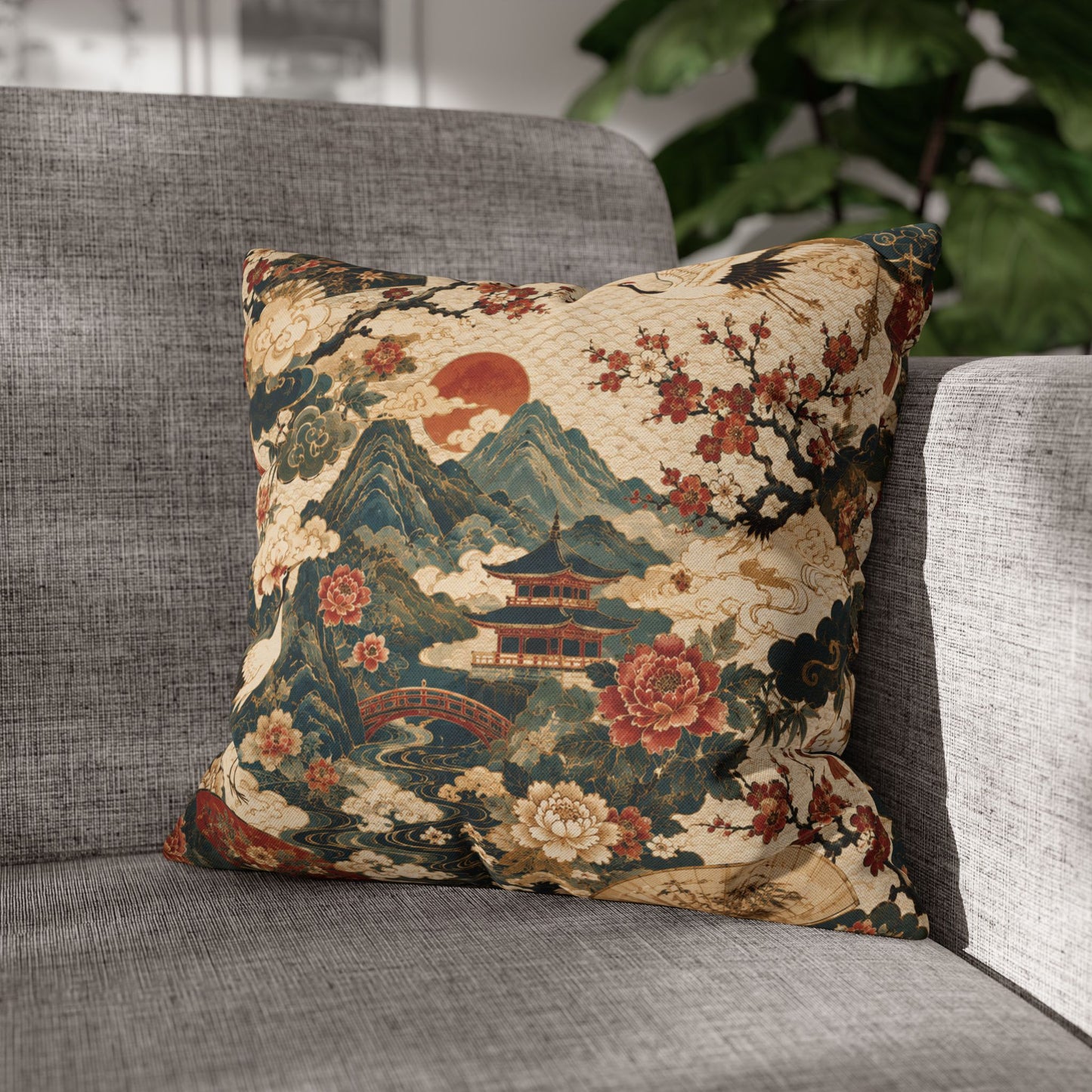 East Asian Vintage Landscape Pillow Case