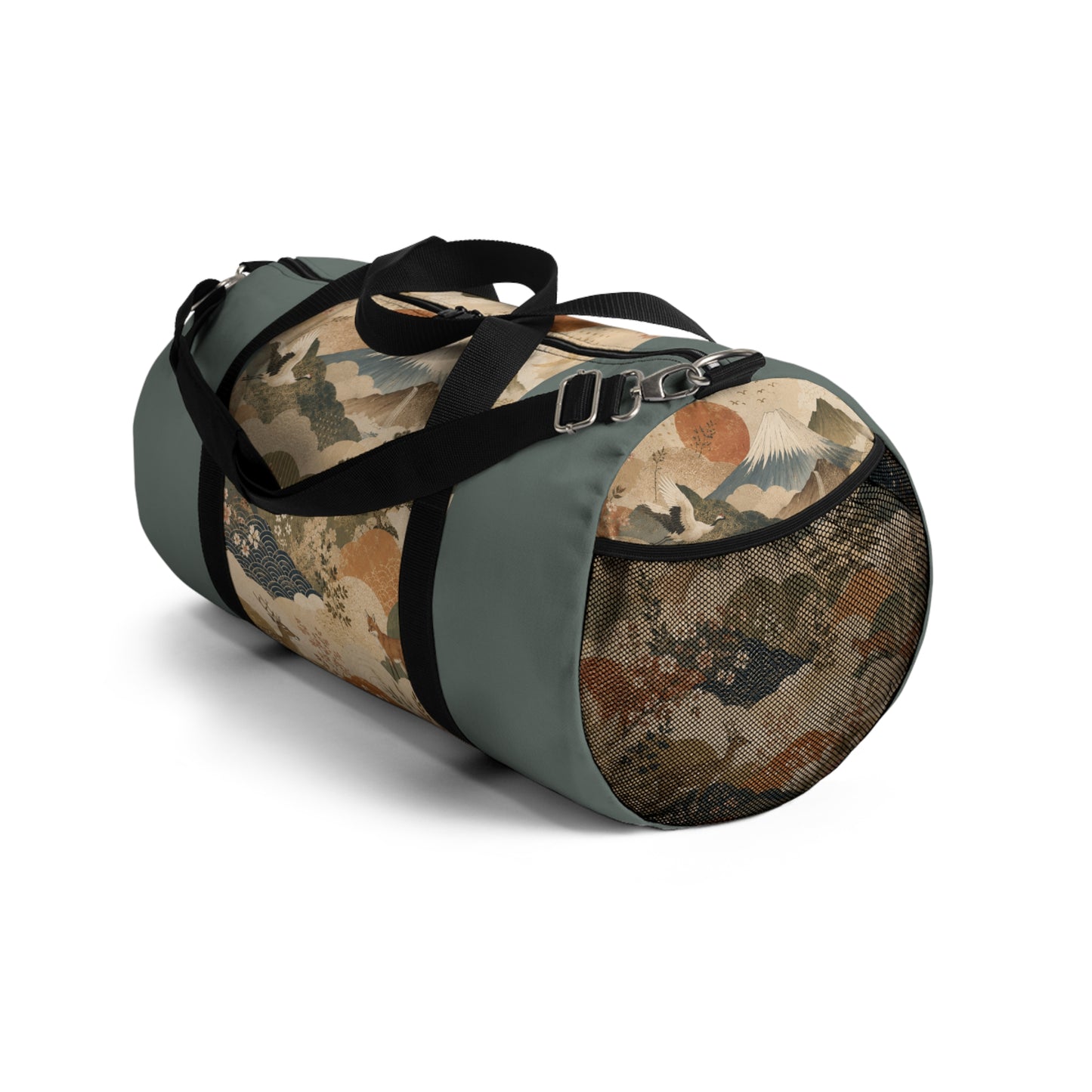 Vintage Japanese Cadet Blue Animal Landscape Duffel Gym Bag