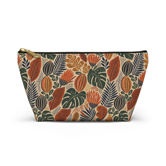African Tribal Botanical Cacti Leaf Accessory Pouch Makeup Bag