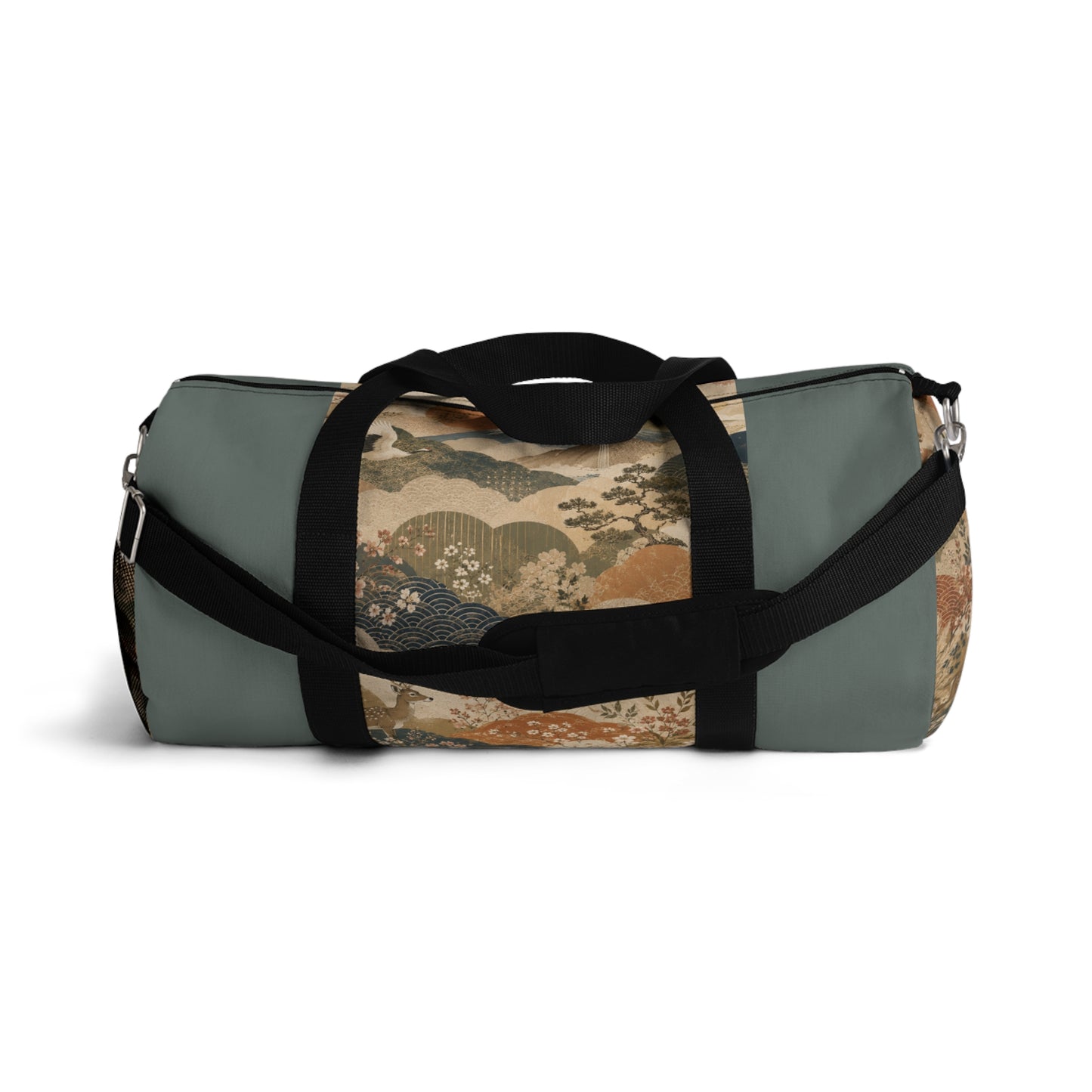 Vintage Japanese Cadet Blue Animal Landscape Duffel Gym Bag