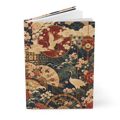 East Asian Floral Crane Hardcover Journal