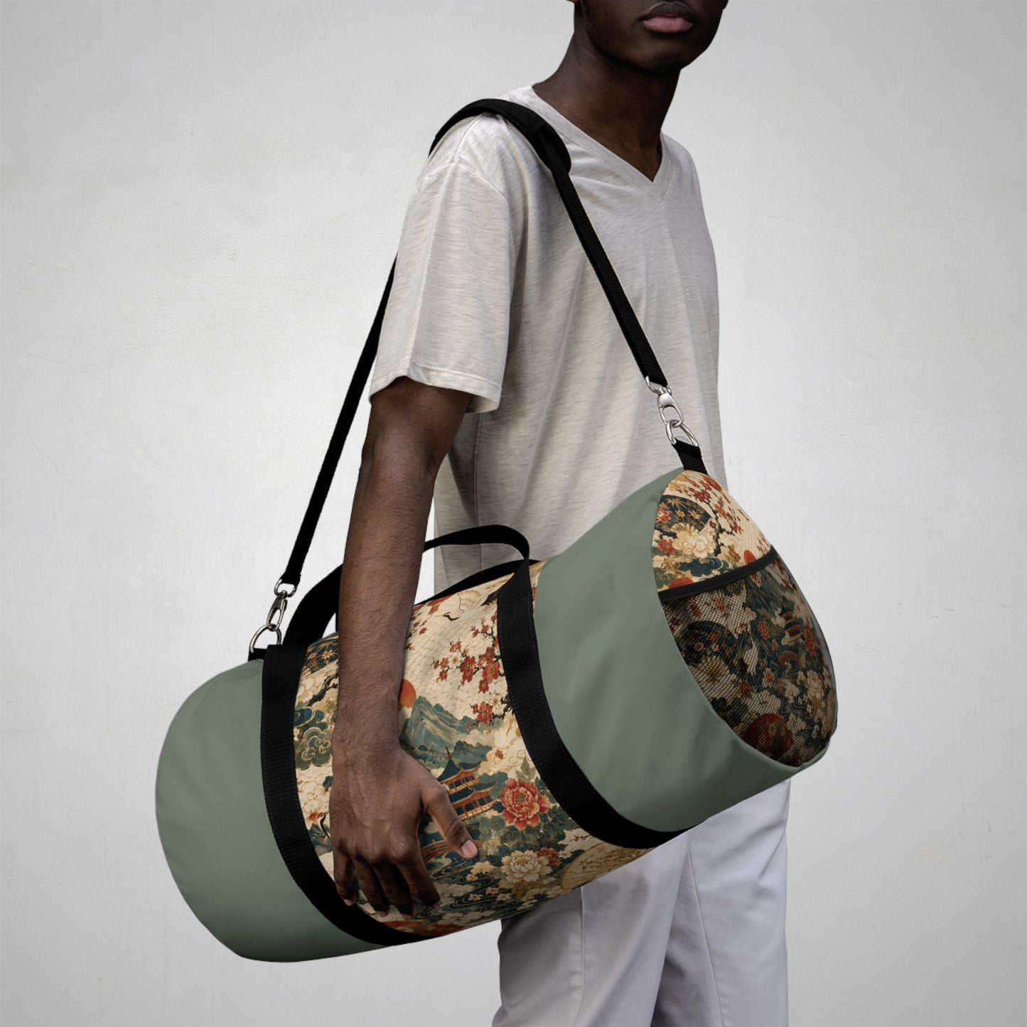 East Asian Vintage Landscape Pastel Green Duffel Gym Bag