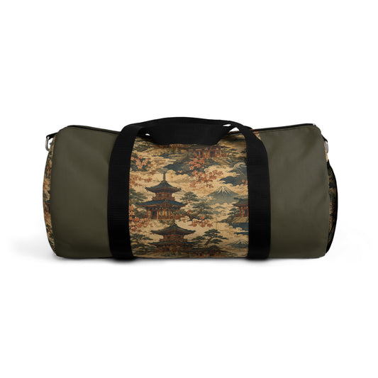 Vintage Japanese Military Green Temple Painting Duffel Gym Bag