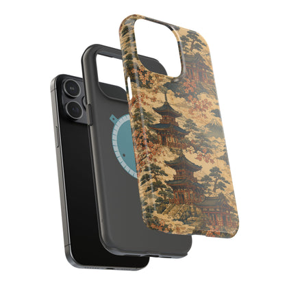 Vintage Japanese Temple Painting Magnetic Impact-Resistant iPhone Cases