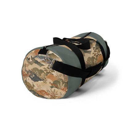 Vintage Japanese Cadet Blue Animal Landscape Duffel Gym Bag