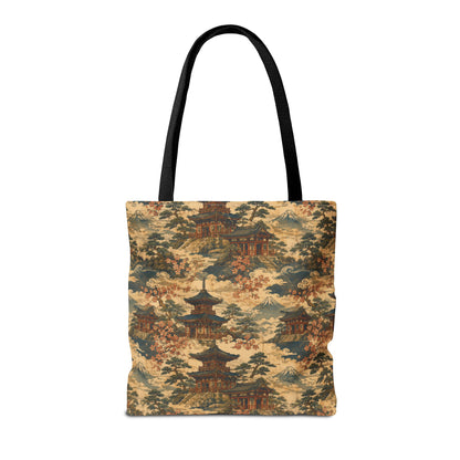 Vintage Japanese Temple Painting Full Art Tote Bag