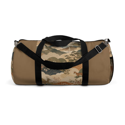 Vintage Japanese Earth Brown Animal Landscape Duffel Gym Bag
