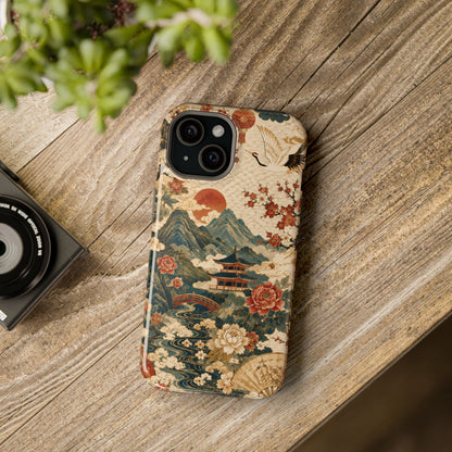 East Asian Vintage Landscape iPhone Case | Magnetic Impact-Resistant Case
