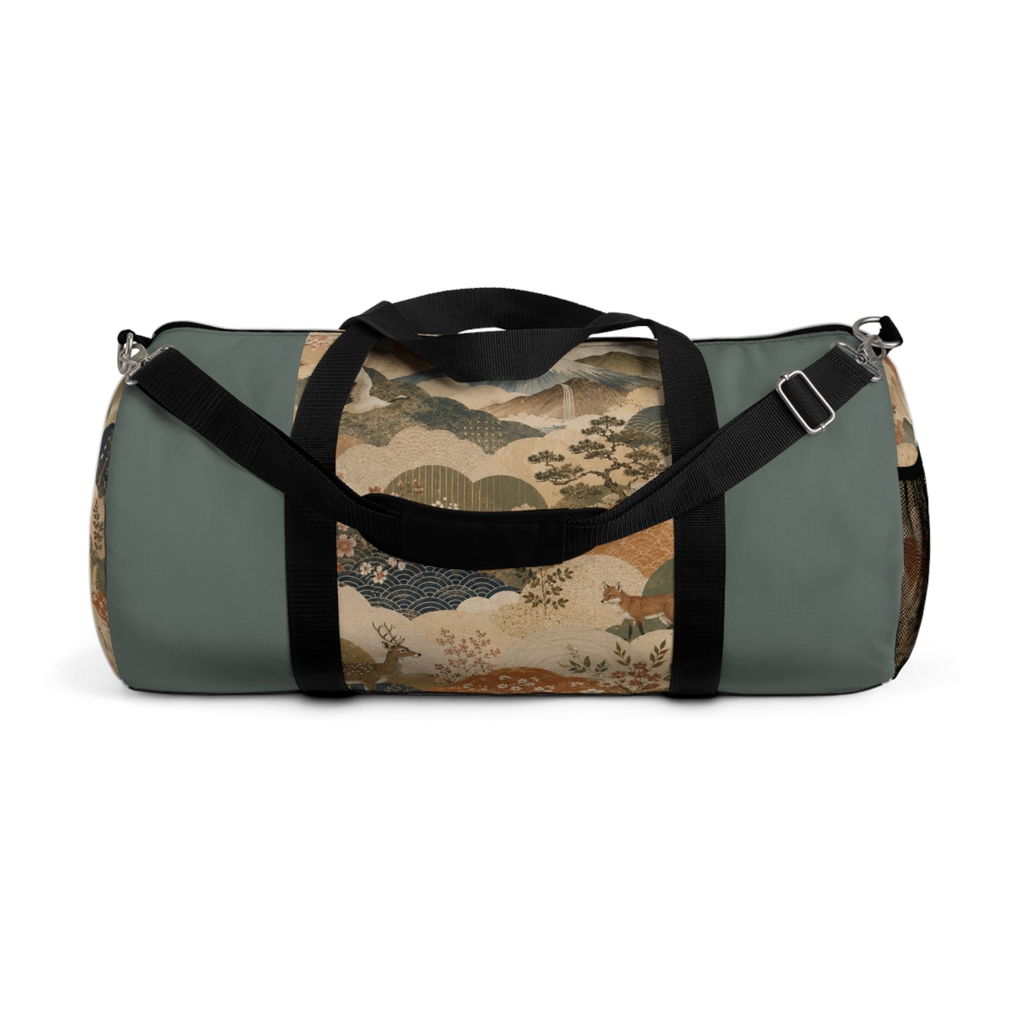Vintage Japanese Cadet Blue Animal Landscape Duffel Gym Bag