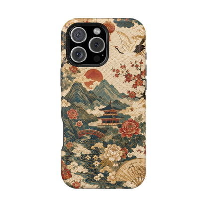 East Asian Vintage Landscape iPhone Case | Magnetic Impact-Resistant Case