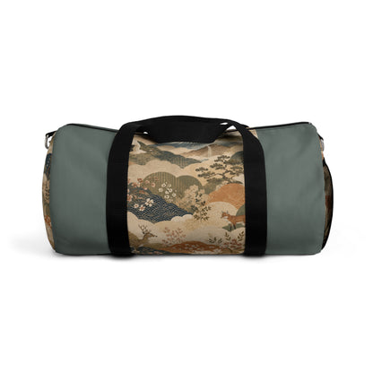Vintage Japanese Cadet Blue Animal Landscape Duffel Gym Bag