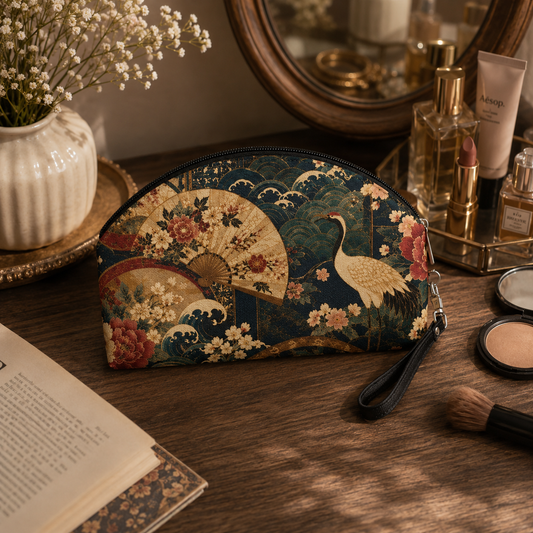 East Asian Floral Crane Makeup Bag