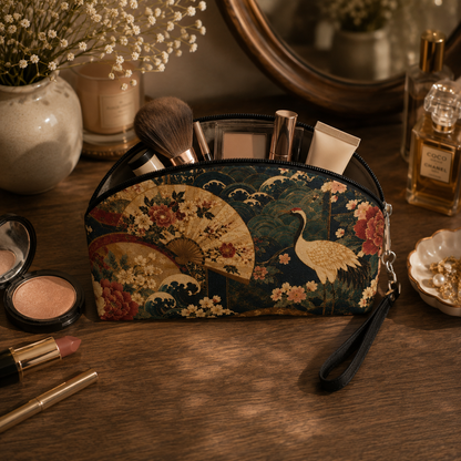 East Asian Floral Crane Makeup Bag