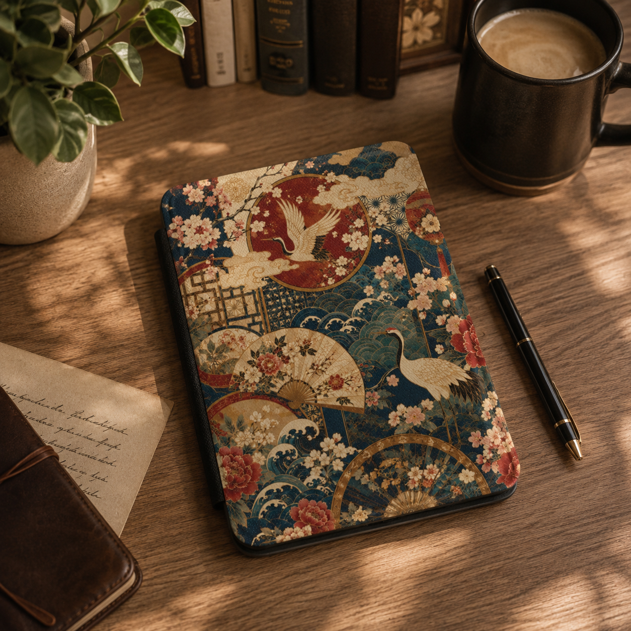 East Asian Floral Crane Kindle Case