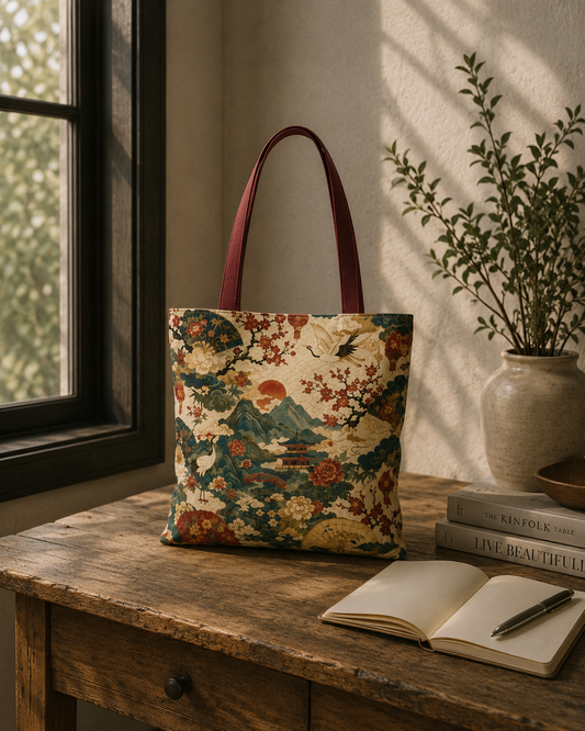East Asian Vintage Landscape Full Art Tote Bag