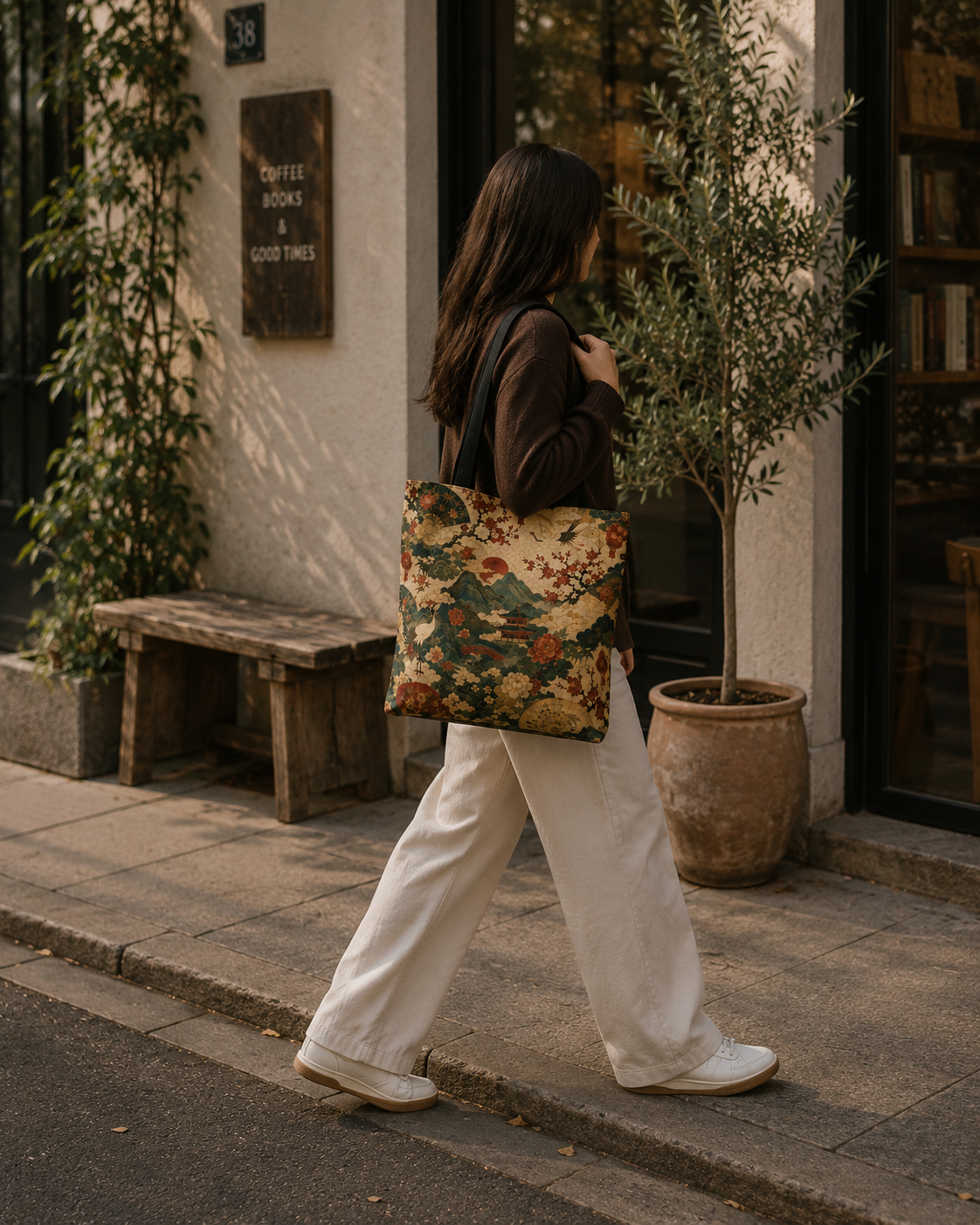 East Asian Vintage Landscape Full Art Tote Bag
