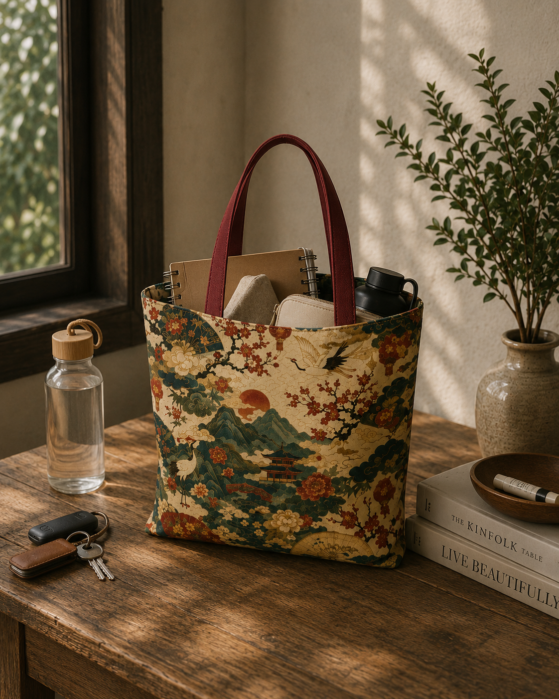 East Asian Vintage Landscape Full Art Tote Bag