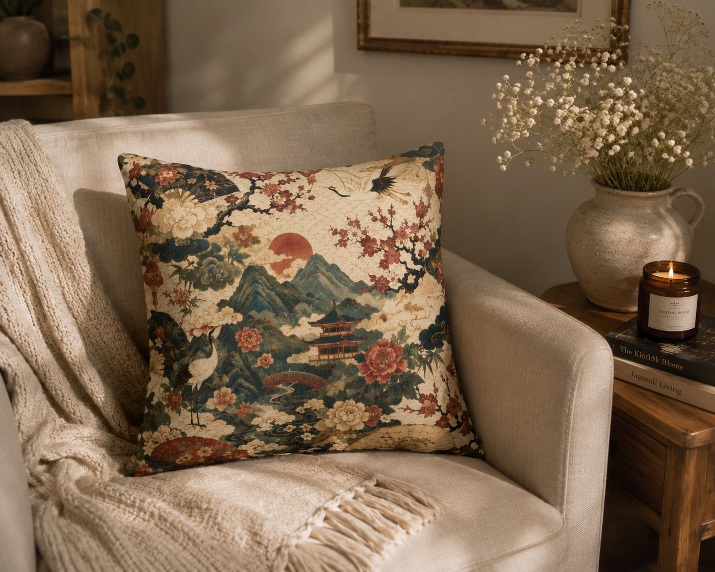 East Asian Vintage Landscape Pillow Case