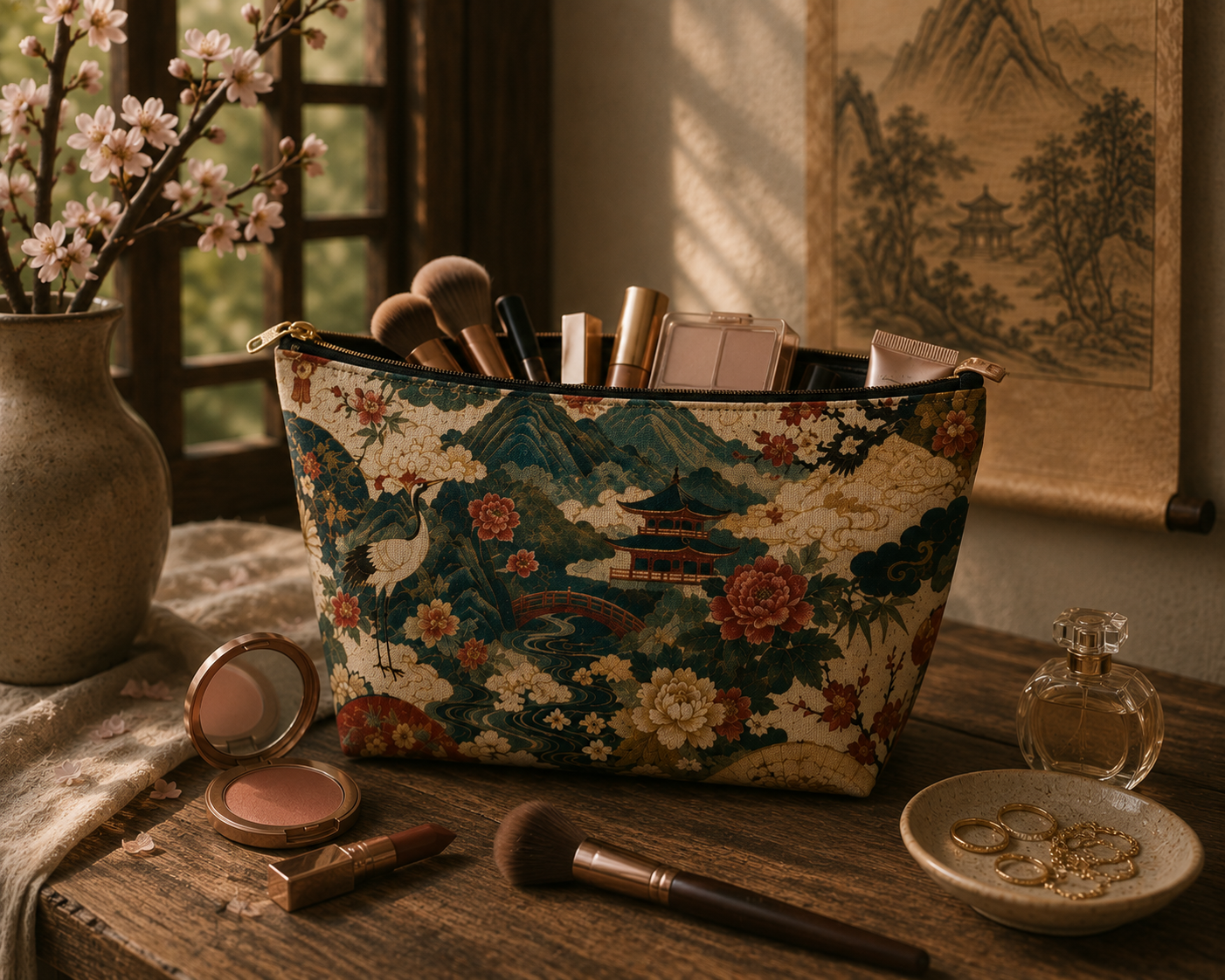 East Asian Vintage Landscape Accessory Makeup Pouch