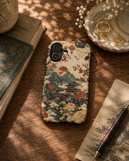 East Asian Vintage Landscape iPhone Case | Magnetic Impact-Resistant Case